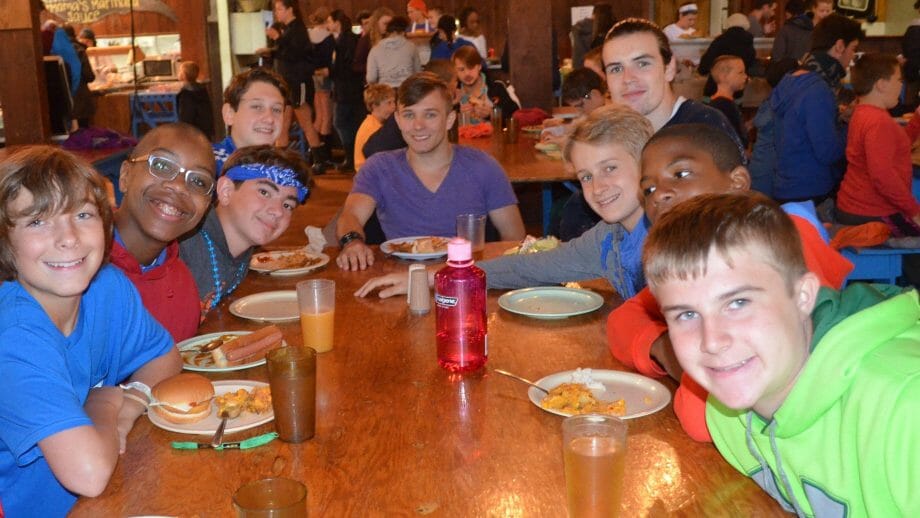 Boys eating dinner