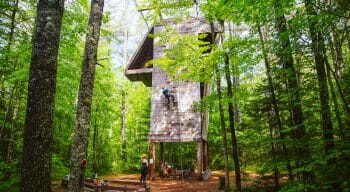 Climbing the rock tower