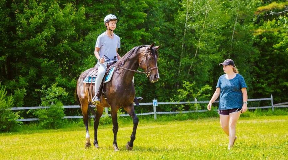 Male camper riding a horse