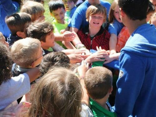 Campers huddling together