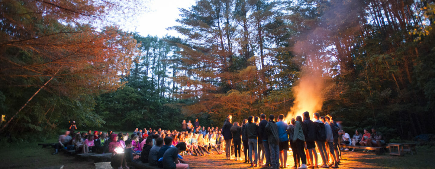 large camp fire at summer camp